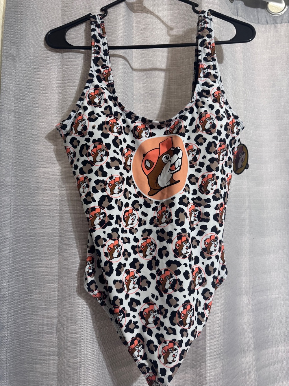 Graphic Leopard Print One-Piece Swimsuit in White, Black & Orange